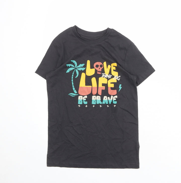 Marks and Spencer Boys Grey 100% Cotton Basic T-Shirt Size 9-10 Years Round Neck Pullover - Love Life Be Brave