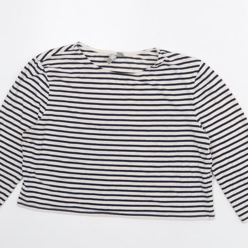 ASOS Womens White Striped Polyester Cropped Blouse Size 18 Round Neck