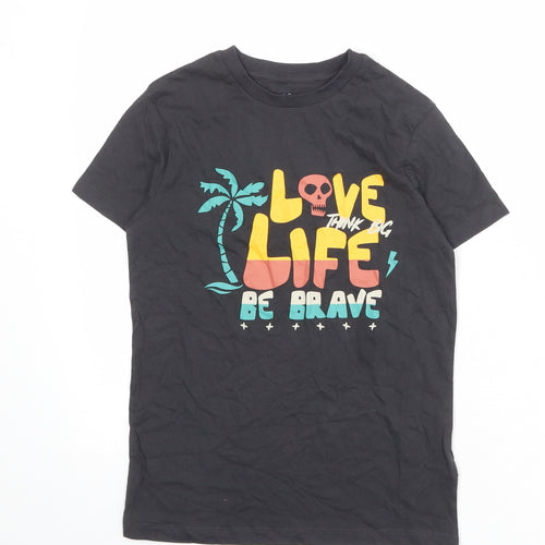 Marks and Spencer Boys Grey 100% Cotton Basic T-Shirt Size 9-10 Years Round Neck Pullover - Love Life Be Brave
