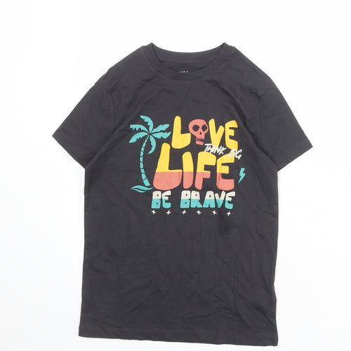 Marks and Spencer Boys Grey 100% Cotton Basic T-Shirt Size 9-10 Years Round Neck Pullover - Love Life Be Brave