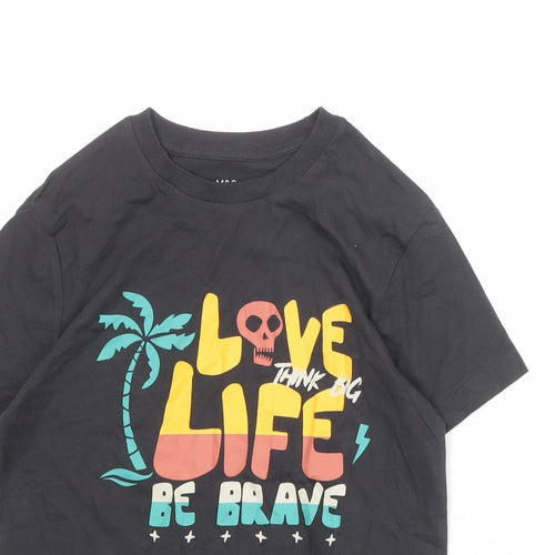 Marks and Spencer Boys Grey 100% Cotton Basic T-Shirt Size 9-10 Years Round Neck Pullover - Love Life Be Brave