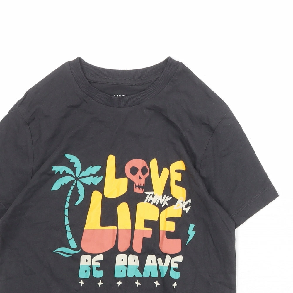 Marks and Spencer Boys Grey 100% Cotton Basic T-Shirt Size 9-10 Years Round Neck Pullover - Love Life Be Brave
