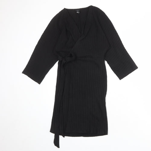 River Island Womens Black Polyester A-Line Size 10 V-Neck Tie