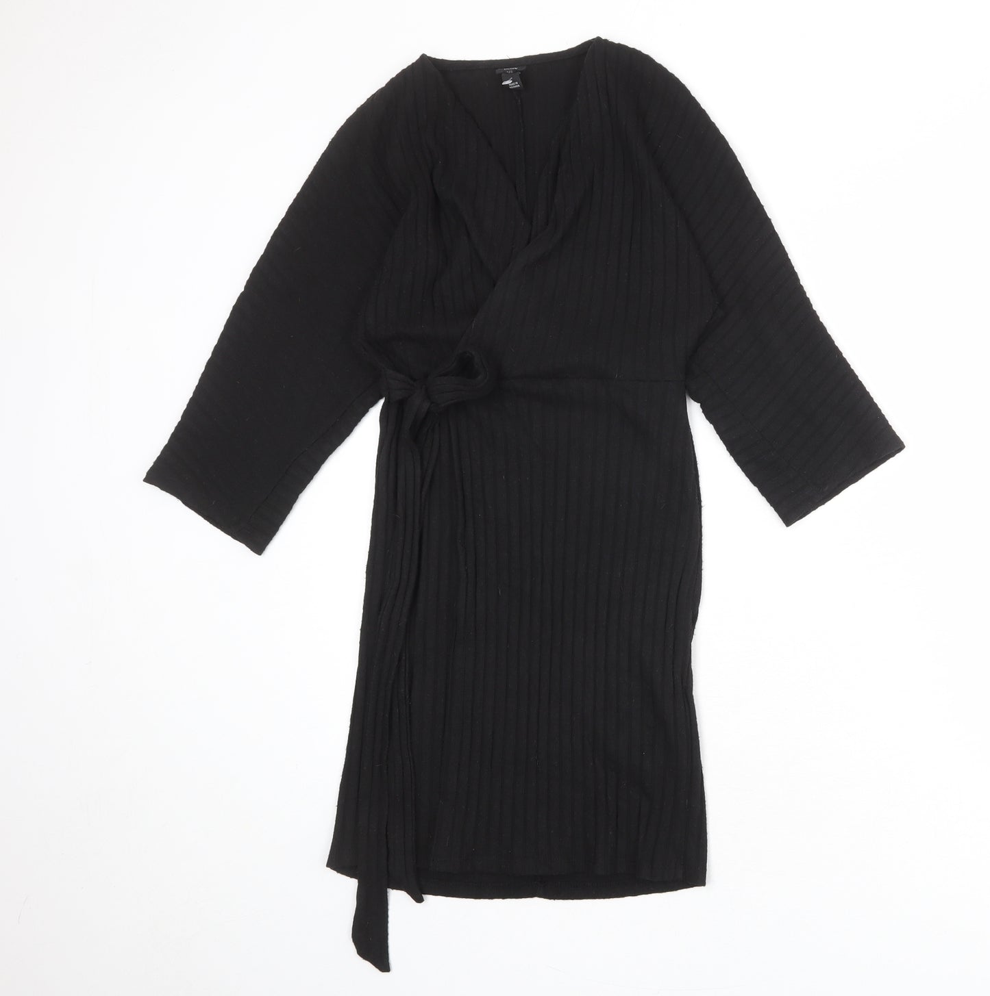 River Island Womens Black Polyester A-Line Size 10 V-Neck Tie