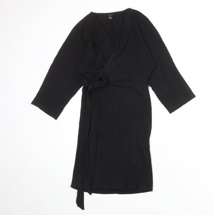 River Island Womens Black Polyester A-Line Size 10 V-Neck Tie