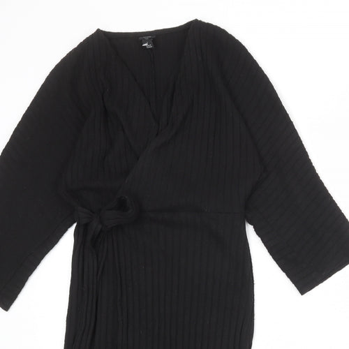 River Island Womens Black Polyester A-Line Size 10 V-Neck Tie