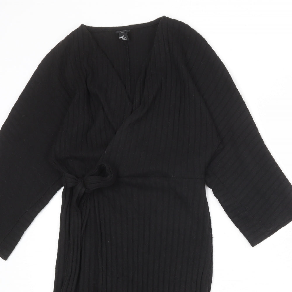 River Island Womens Black Polyester A-Line Size 10 V-Neck Tie