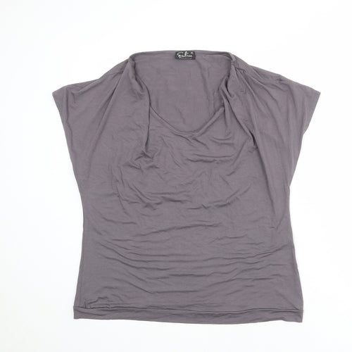 Ecaline Womens Grey Viscose Basic T-Shirt Size XL Cowl Neck