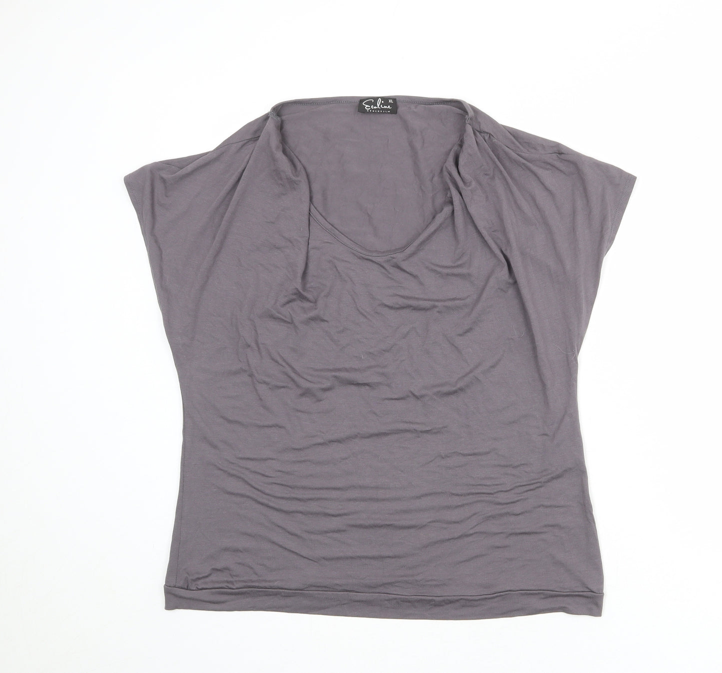 Ecaline Womens Grey Viscose Basic T-Shirt Size XL Cowl Neck