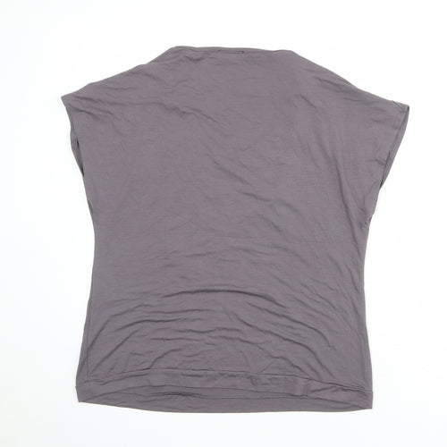 Ecaline Womens Grey Viscose Basic T-Shirt Size XL Cowl Neck