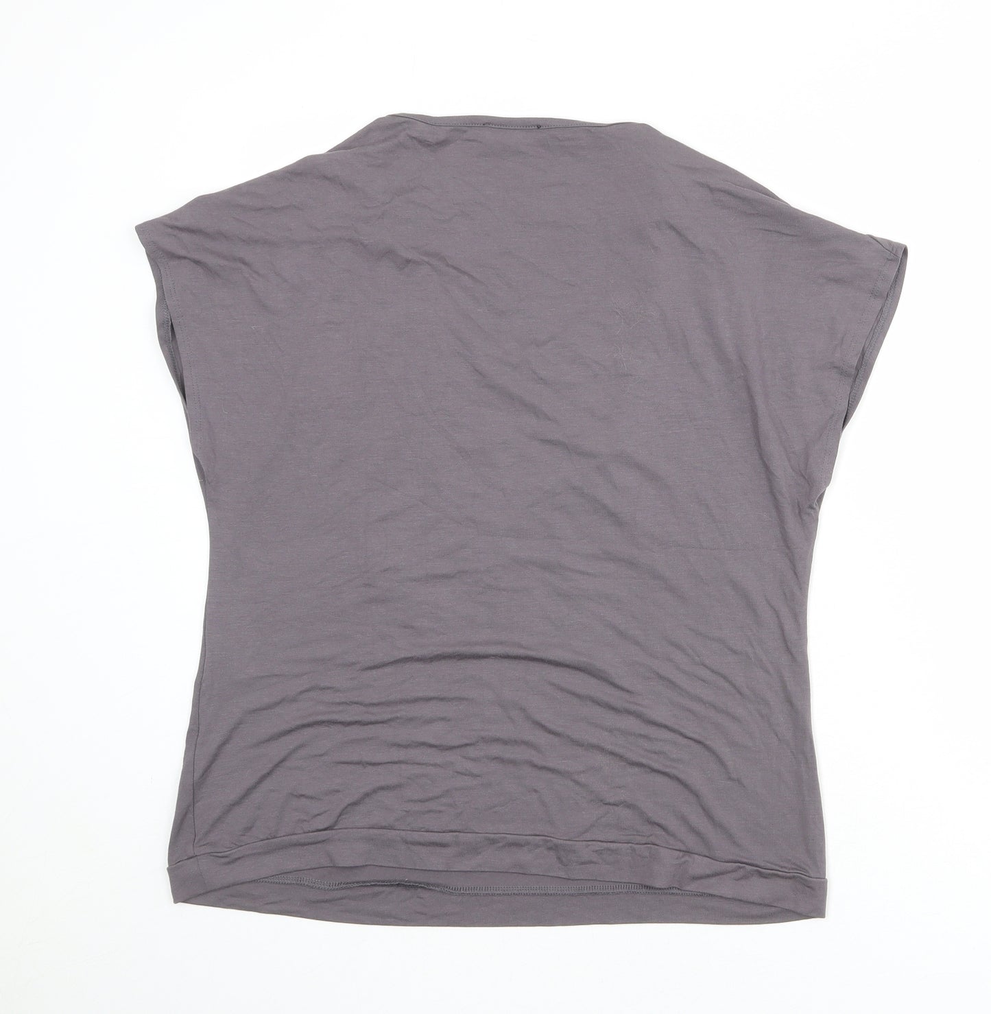 Ecaline Womens Grey Viscose Basic T-Shirt Size XL Cowl Neck