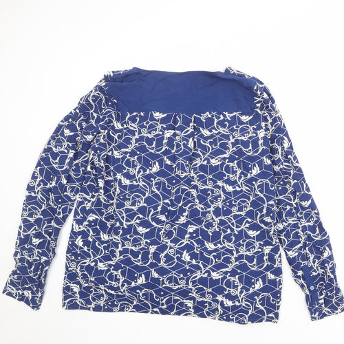 ML Womens Blue Geometric Viscose Basic Blouse Size M V-Neck