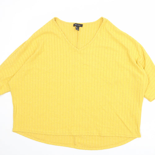 New Look Womens Yellow V-Neck Polyester Pullover Jumper Size L