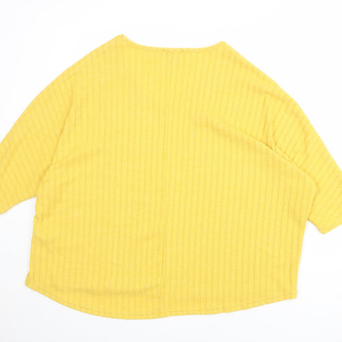 New Look Womens Yellow V-Neck Polyester Pullover Jumper Size L