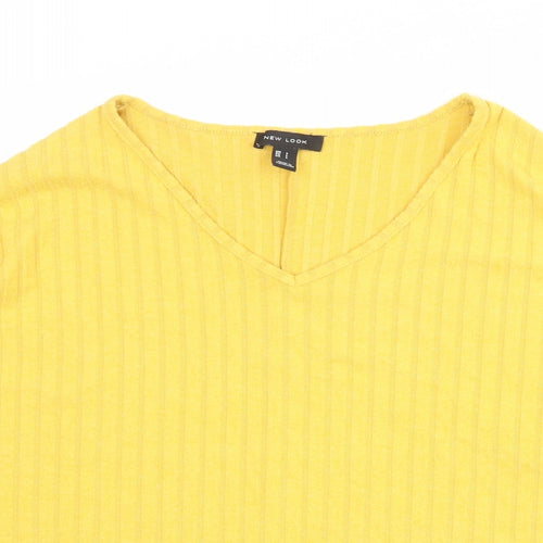 New Look Womens Yellow V-Neck Polyester Pullover Jumper Size L
