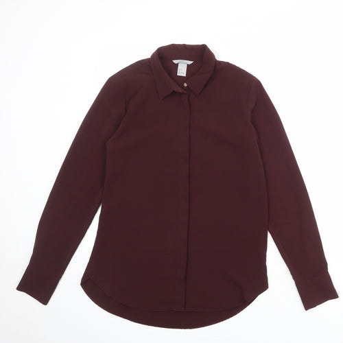 H&M Womens Red Polyester Basic Button-Up Size 8 Collared