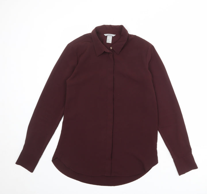H&M Womens Red Polyester Basic Button-Up Size 8 Collared
