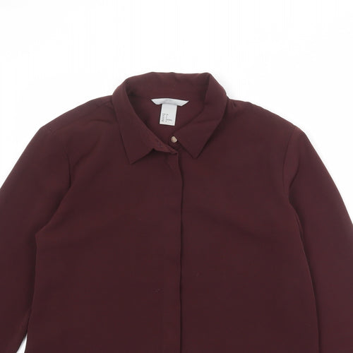 H&M Womens Red Polyester Basic Button-Up Size 8 Collared