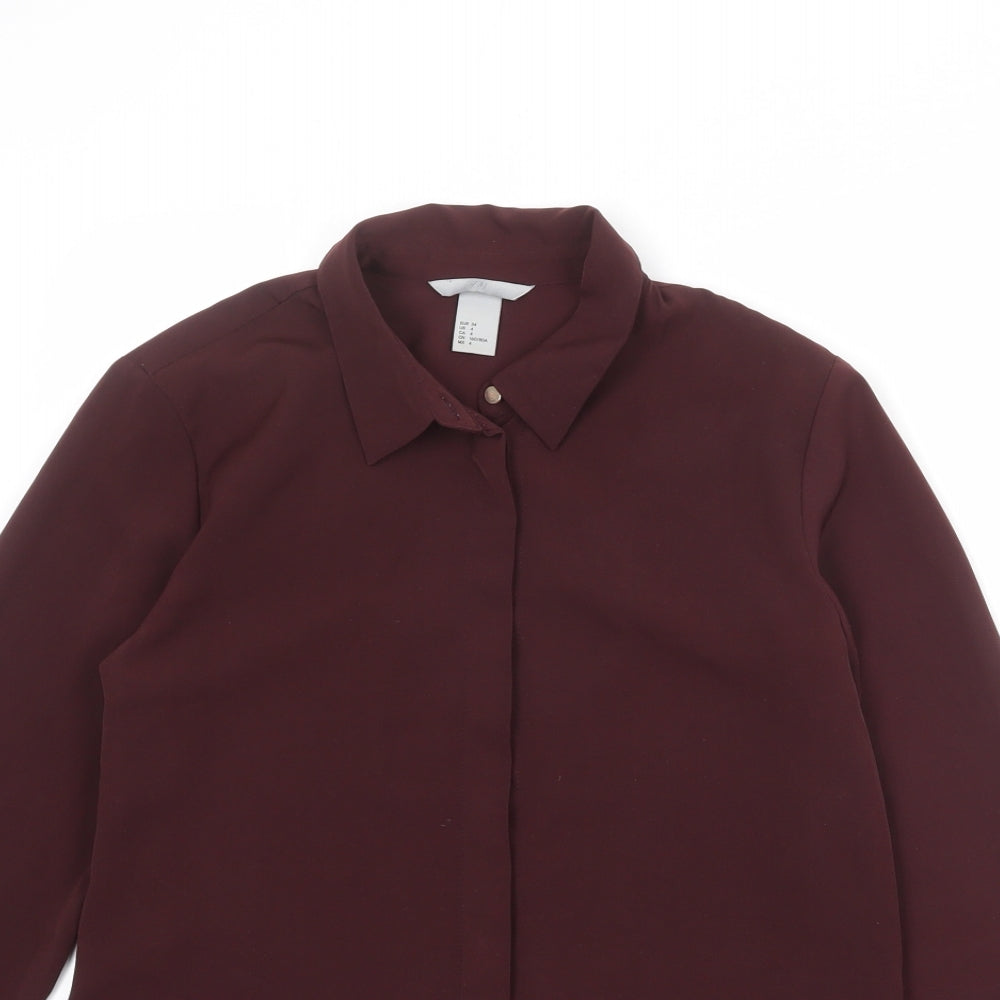 H&M Womens Red Polyester Basic Button-Up Size 8 Collared