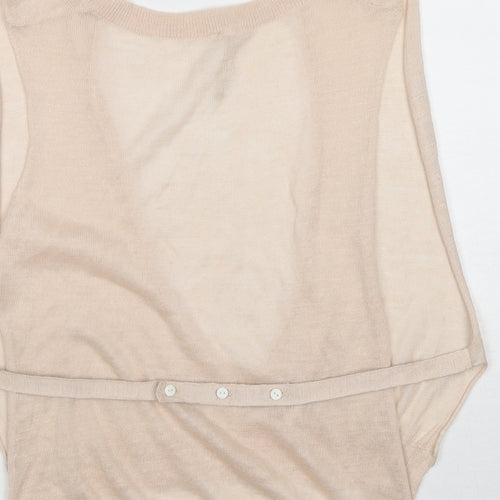 Boutique Womens Beige Ramie Basic Blouse Size 8 Scoop Neck