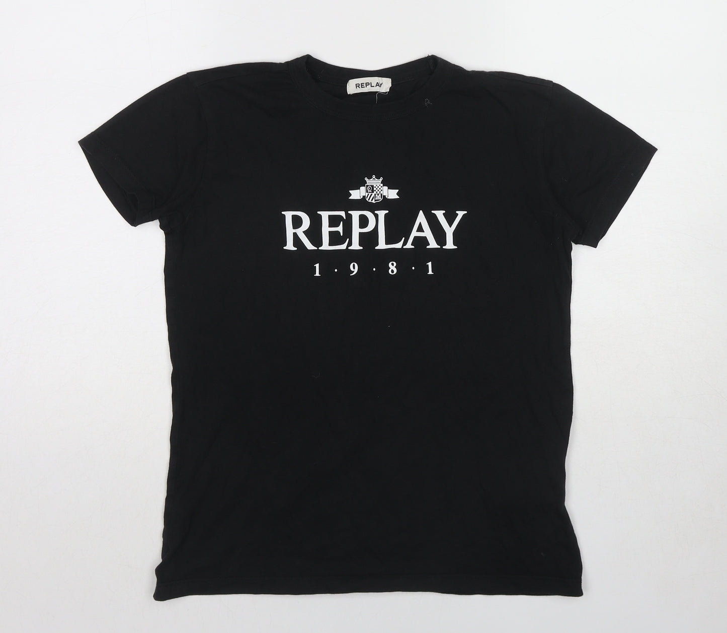 Replay Womens Black Cotton Basic T-Shirt Size M Round Neck