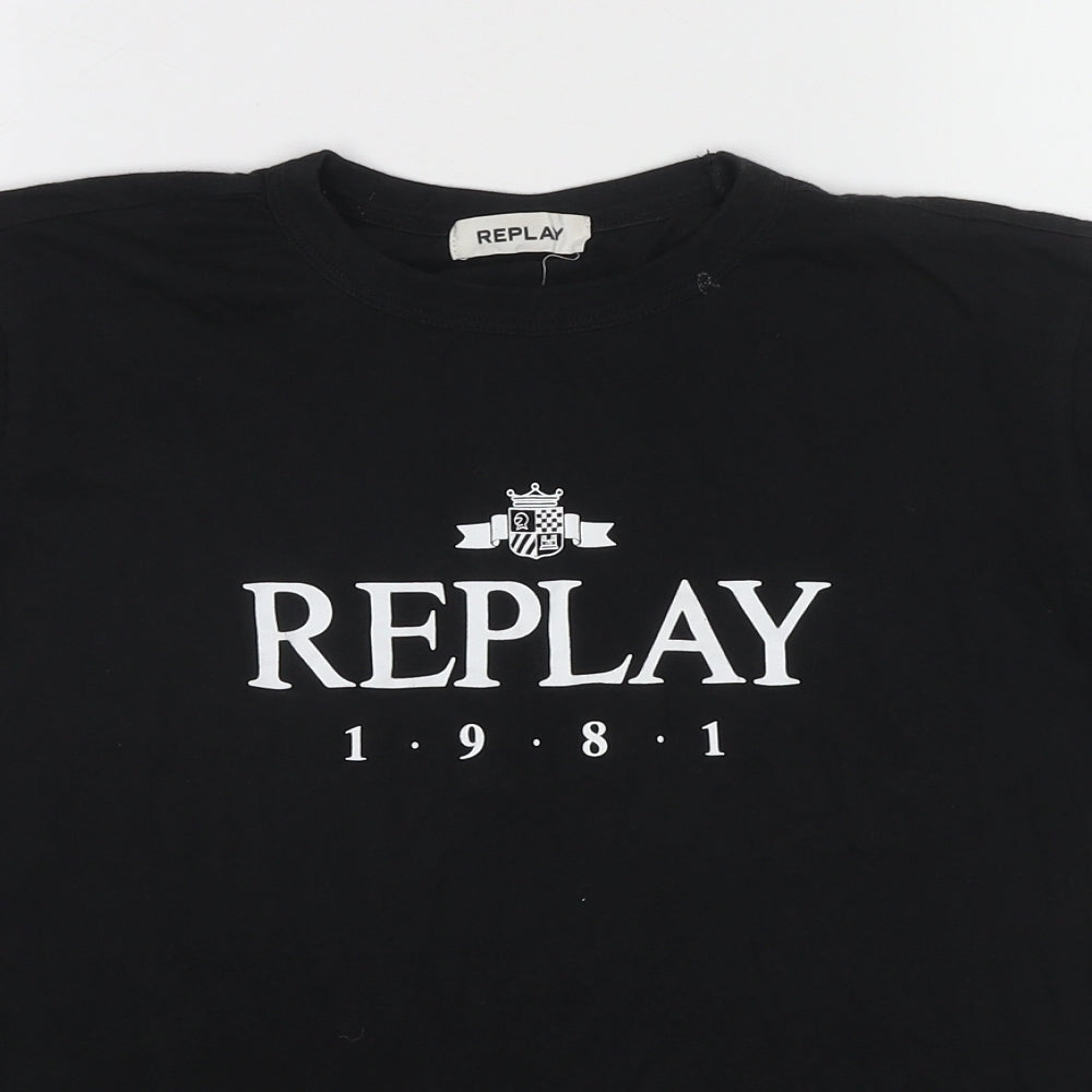 Replay Womens Black Cotton Basic T-Shirt Size M Round Neck