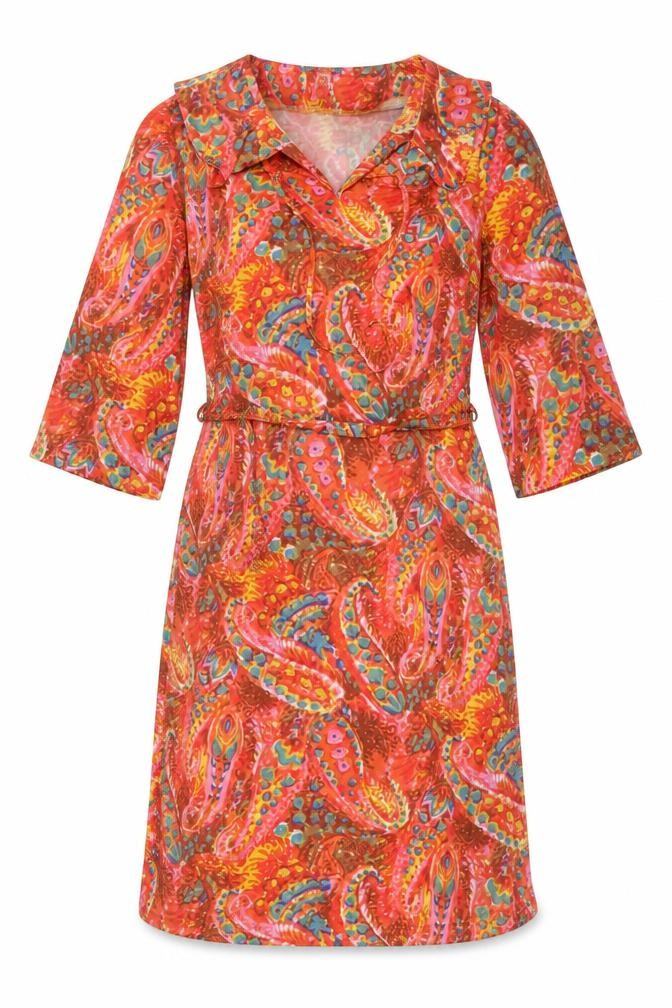 Front view of H&M women’s multicoloured paisley polyester a-line, size UK 6, collared pullover