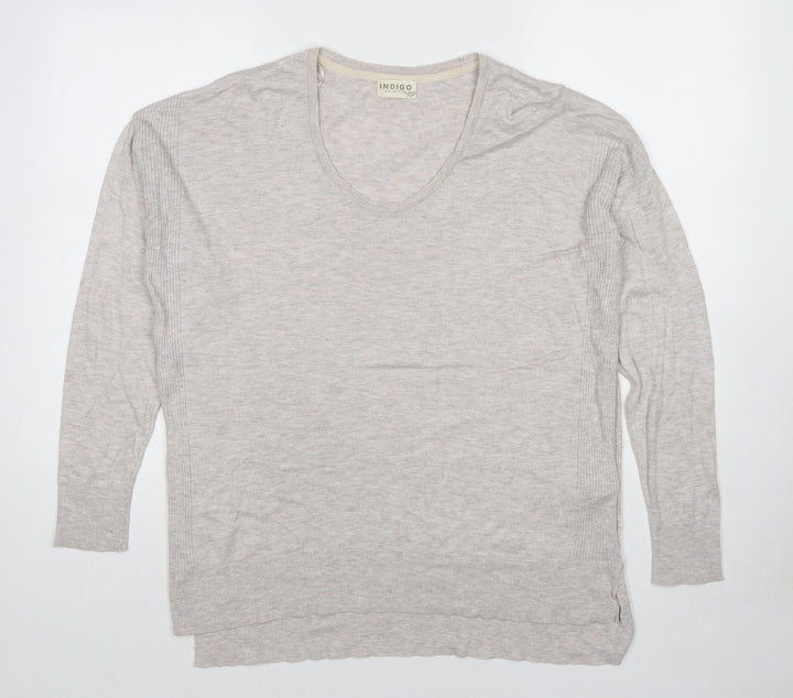 Marks and Spencer Womens Beige V-Neck Viscose Pullover Jumper Size 14