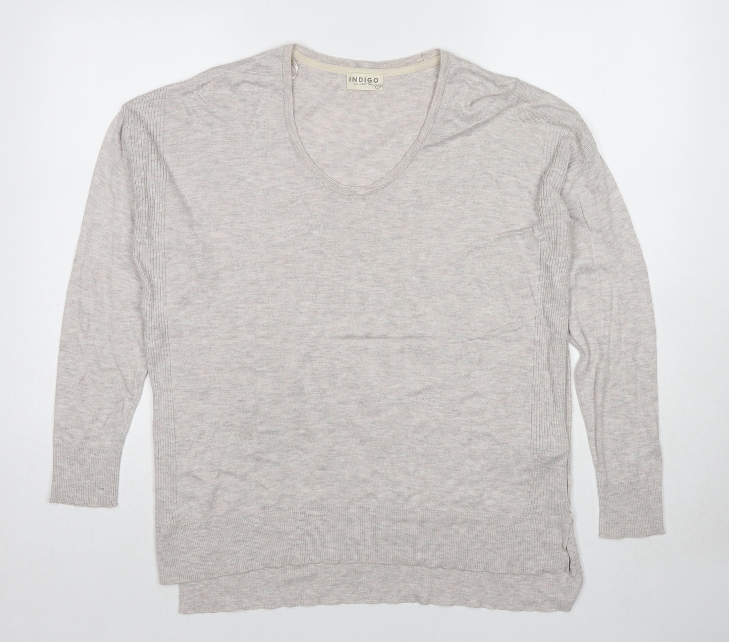 Marks and Spencer Womens Beige V-Neck Viscose Pullover Jumper Size 14