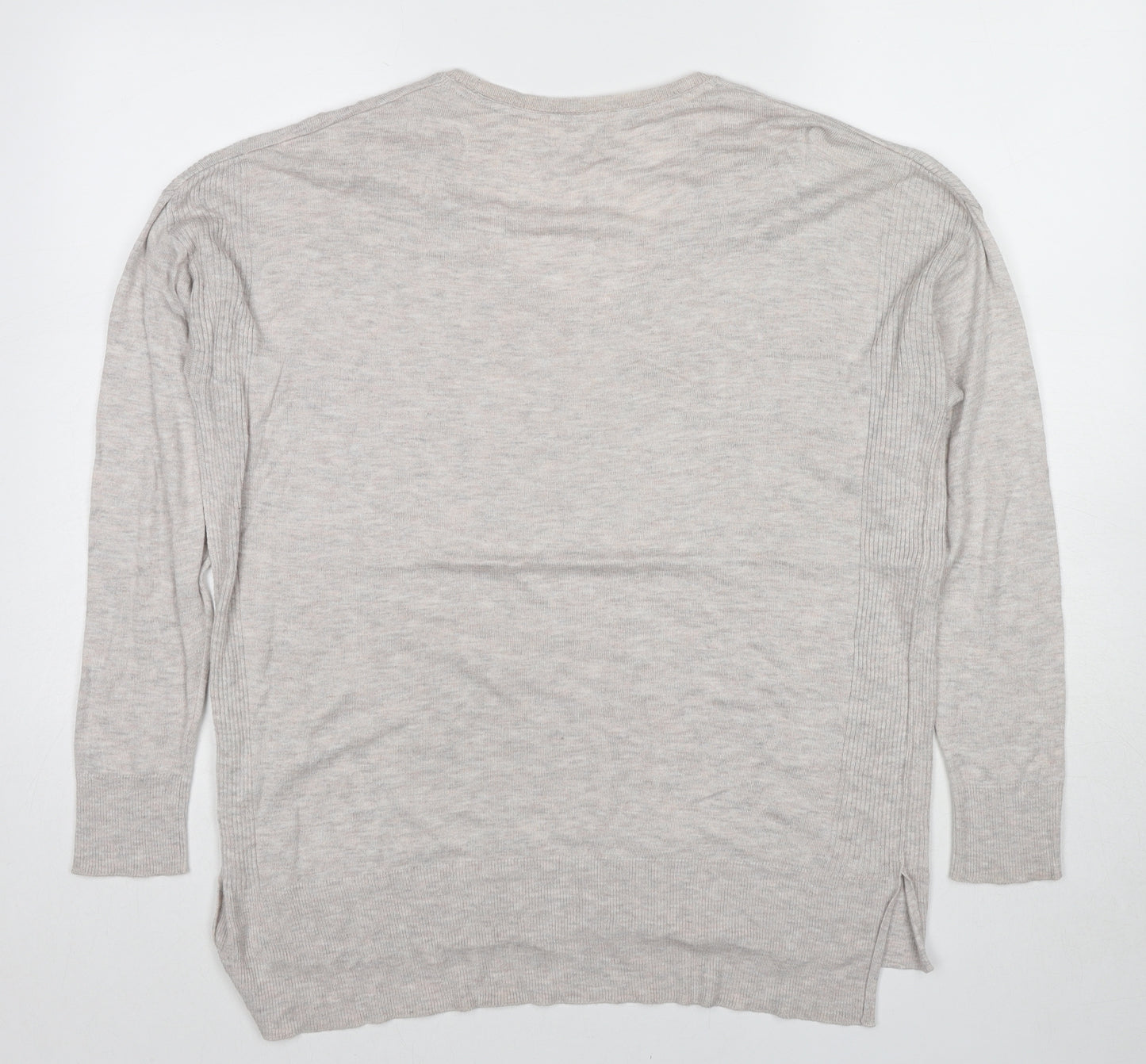 Marks and Spencer Womens Beige V-Neck Viscose Pullover Jumper Size 14