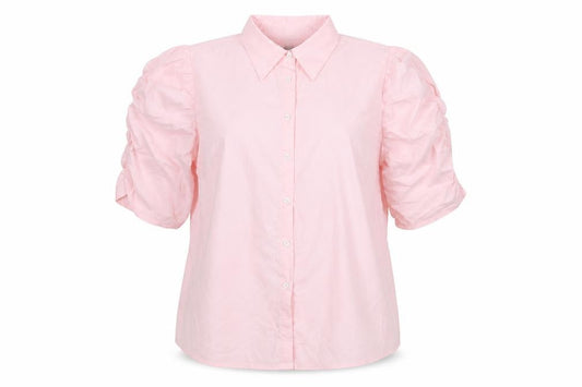 Front view of CULTURE women’s pink polyester basic button-up, size XL, collared