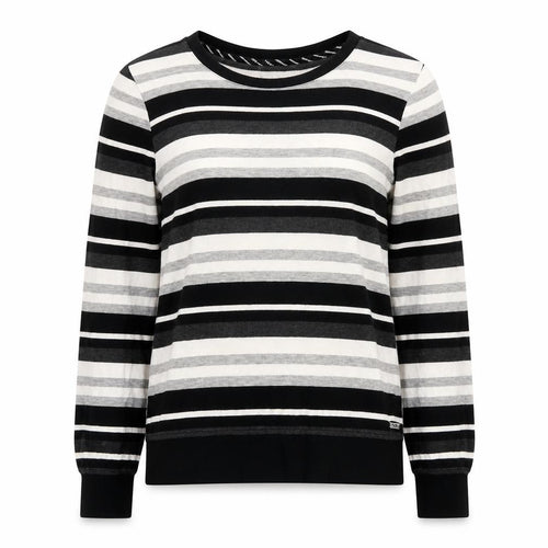 Marc New York Womens Black Round Neck Striped Viscose Pullover Jumper Size S