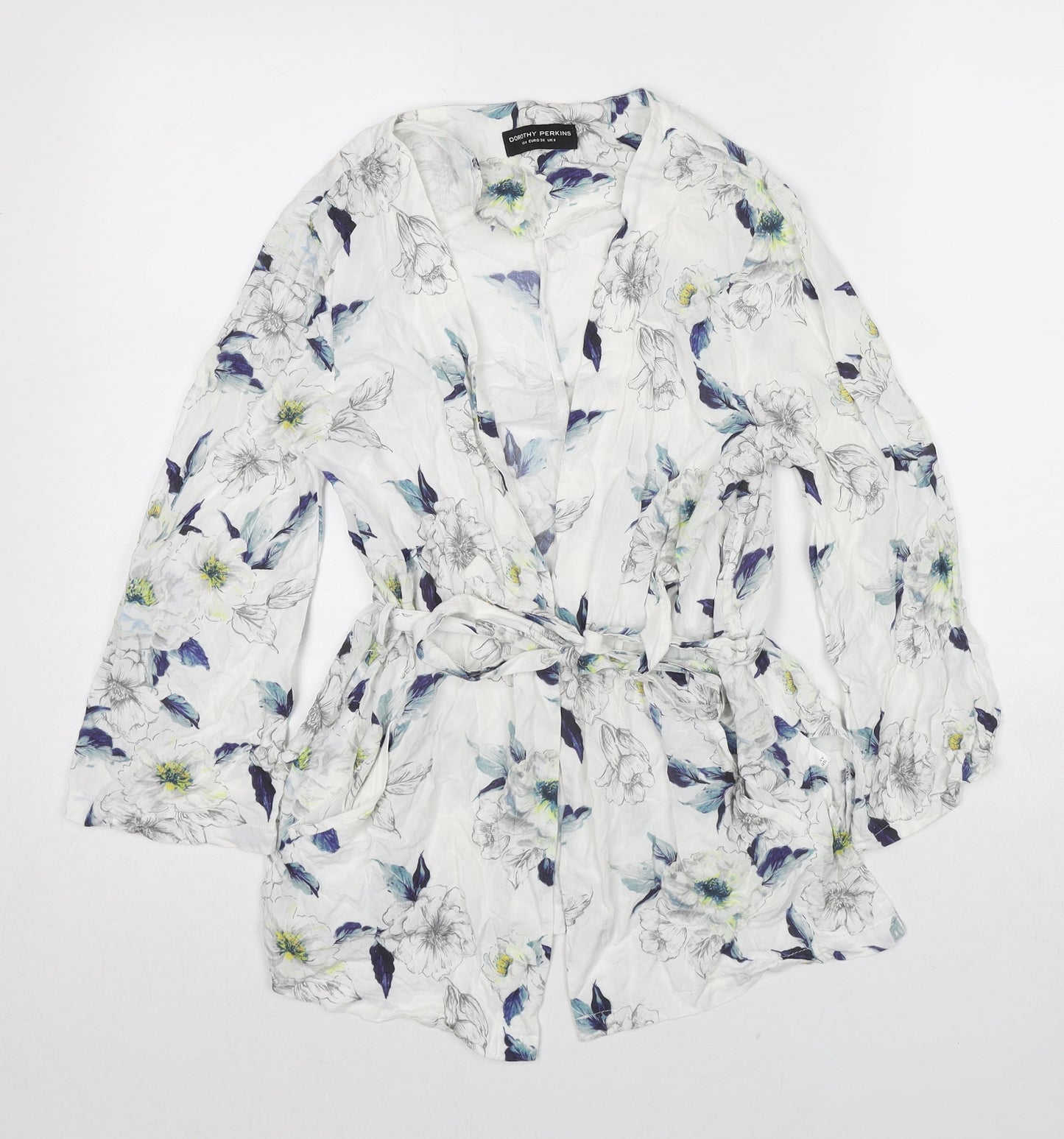 Dorothy Perkins Womens Multicoloured Floral Viscose Kimono Blouse Size 8 V-Neck