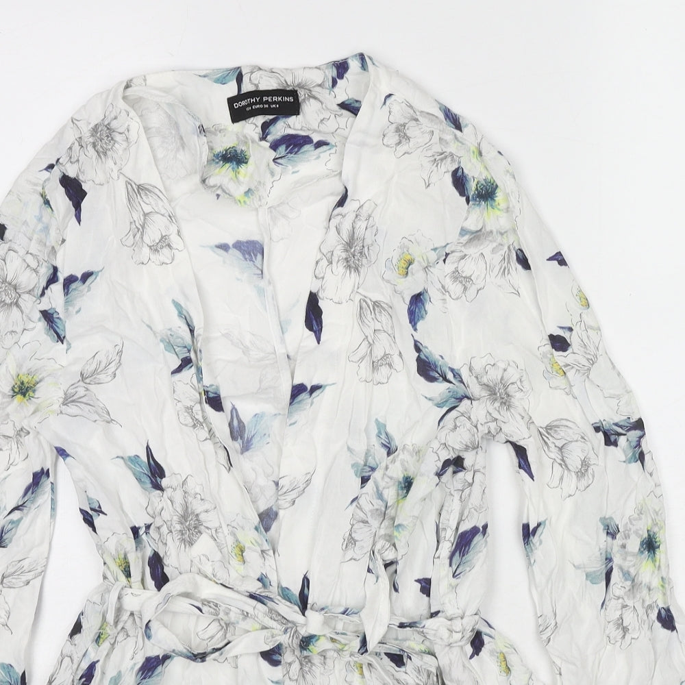 Dorothy Perkins Womens Multicoloured Floral Viscose Kimono Blouse Size 8 V-Neck