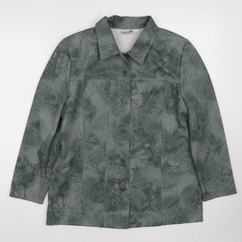 Finn Karelia Womens Green Geometric Jacket Size 12 Button