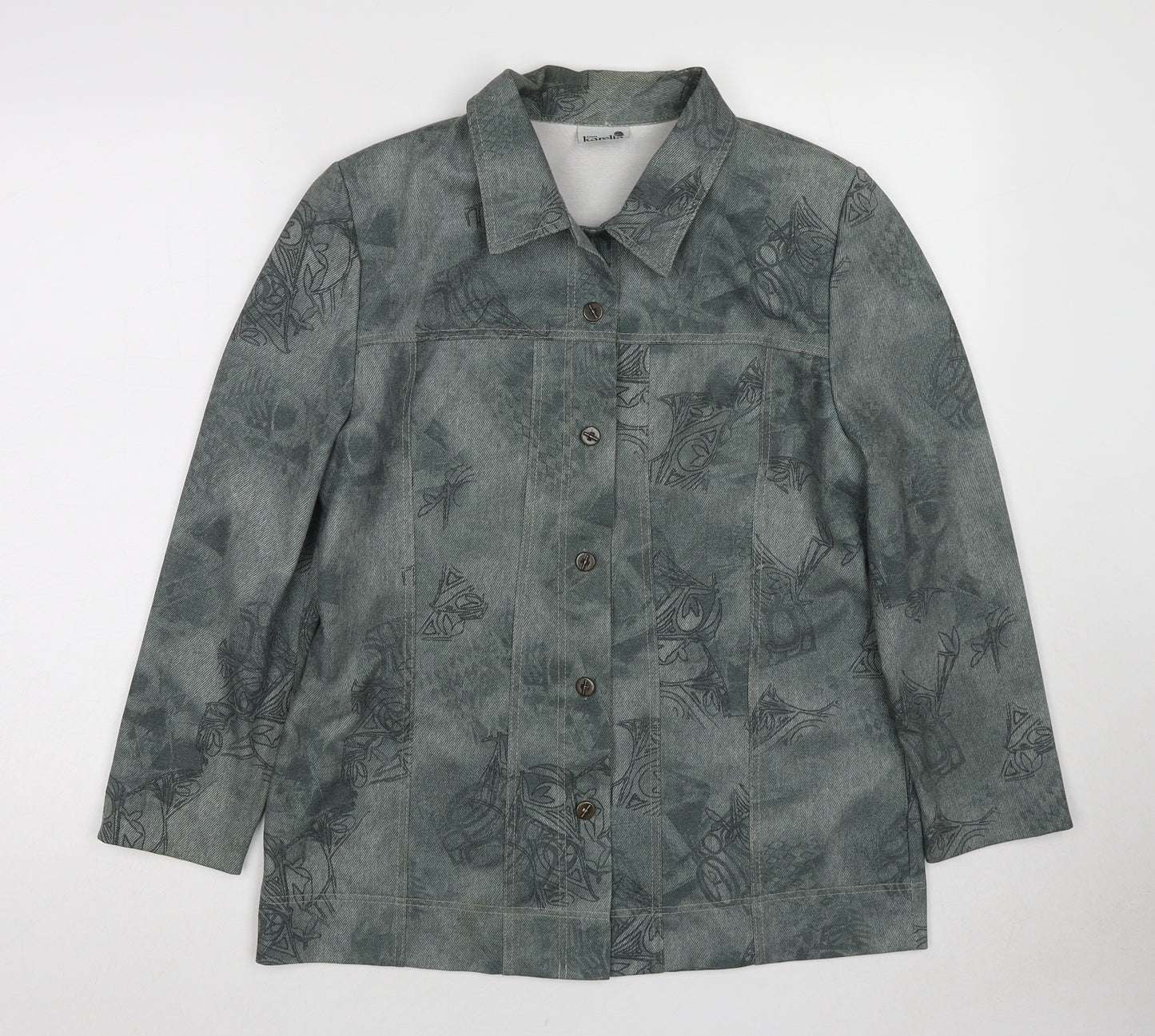 Finn Karelia Womens Green Geometric Jacket Size 12 Button
