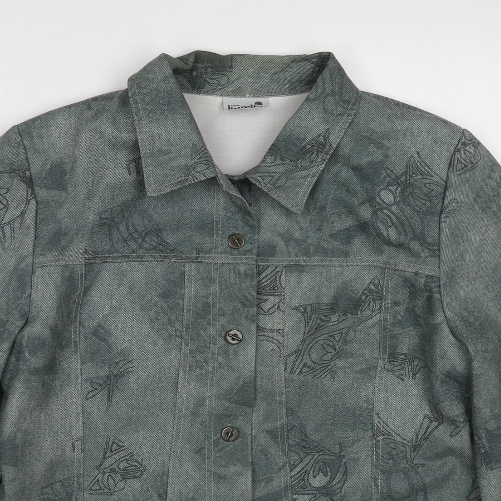 Finn Karelia Womens Green Geometric Jacket Size 12 Button