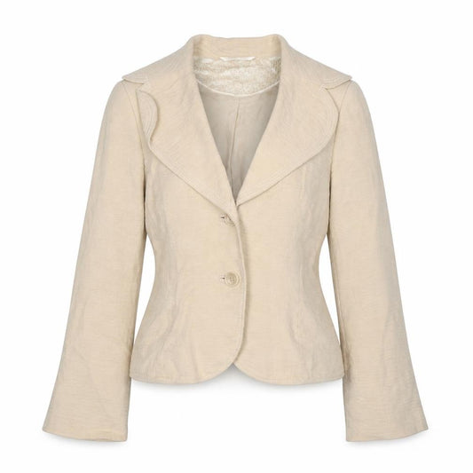 Front view of Coast women’s beige jacket blazer, size UK 8, button