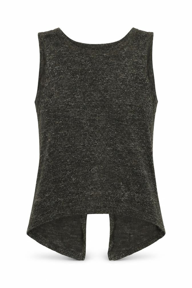 Front view of River Island women’s green acrylic basic tank, size UK 6, round neck