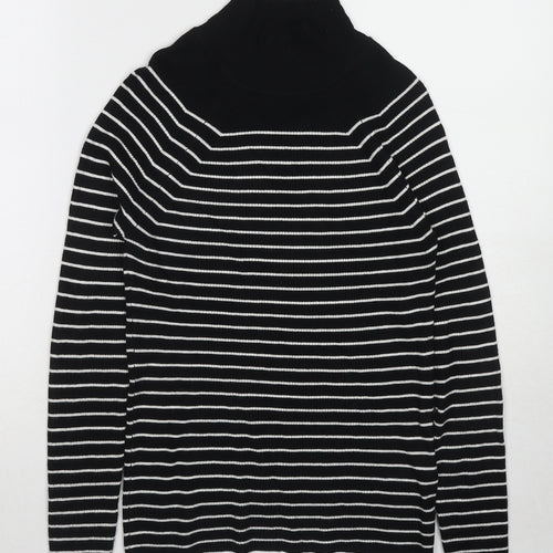 Marks and Spencer Womens Black Roll Neck Striped Viscose Pullover Jumper Size 8