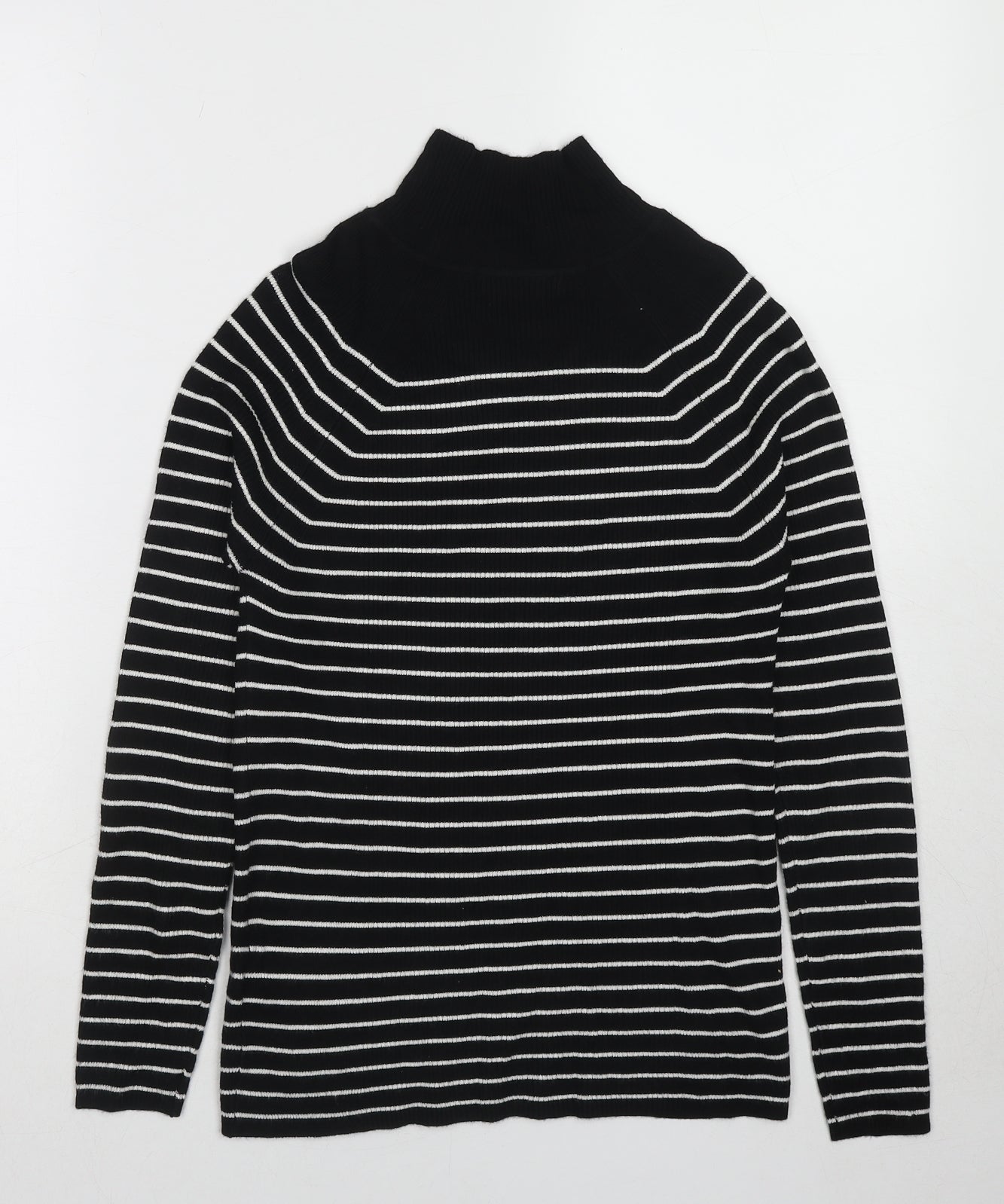 Marks and Spencer Womens Black Roll Neck Striped Viscose Pullover Jumper Size 8