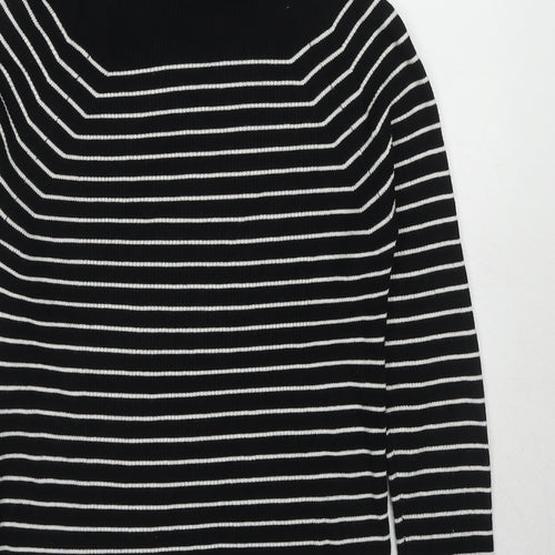 Marks and Spencer Womens Black Roll Neck Striped Viscose Pullover Jumper Size 8