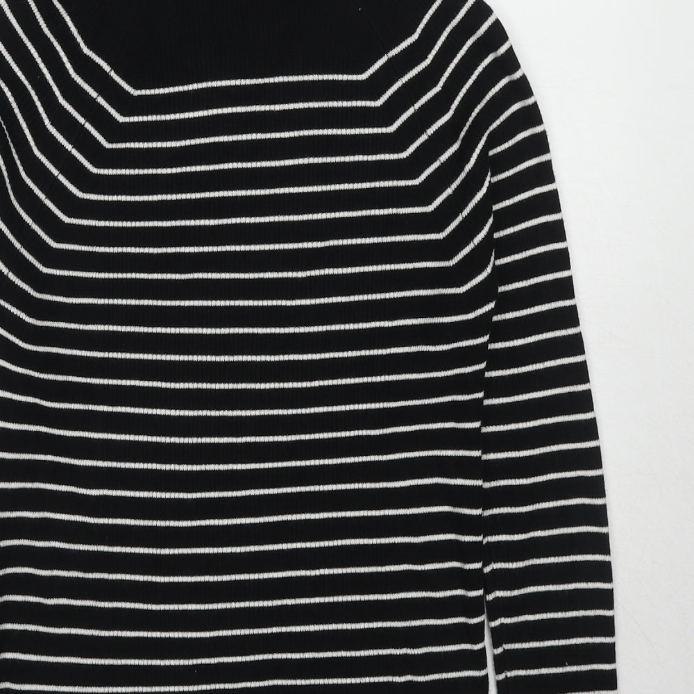 Marks and Spencer Womens Black Roll Neck Striped Viscose Pullover Jumper Size 8