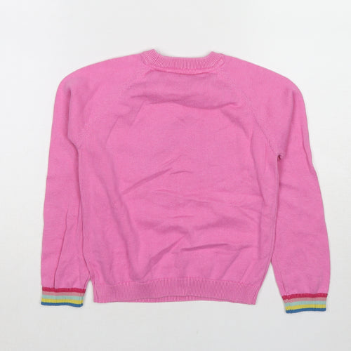 Marks and Spencer Girls Pink Round Neck Cotton Pullover Jumper Size 6-7 Years Pullover - Rainbow