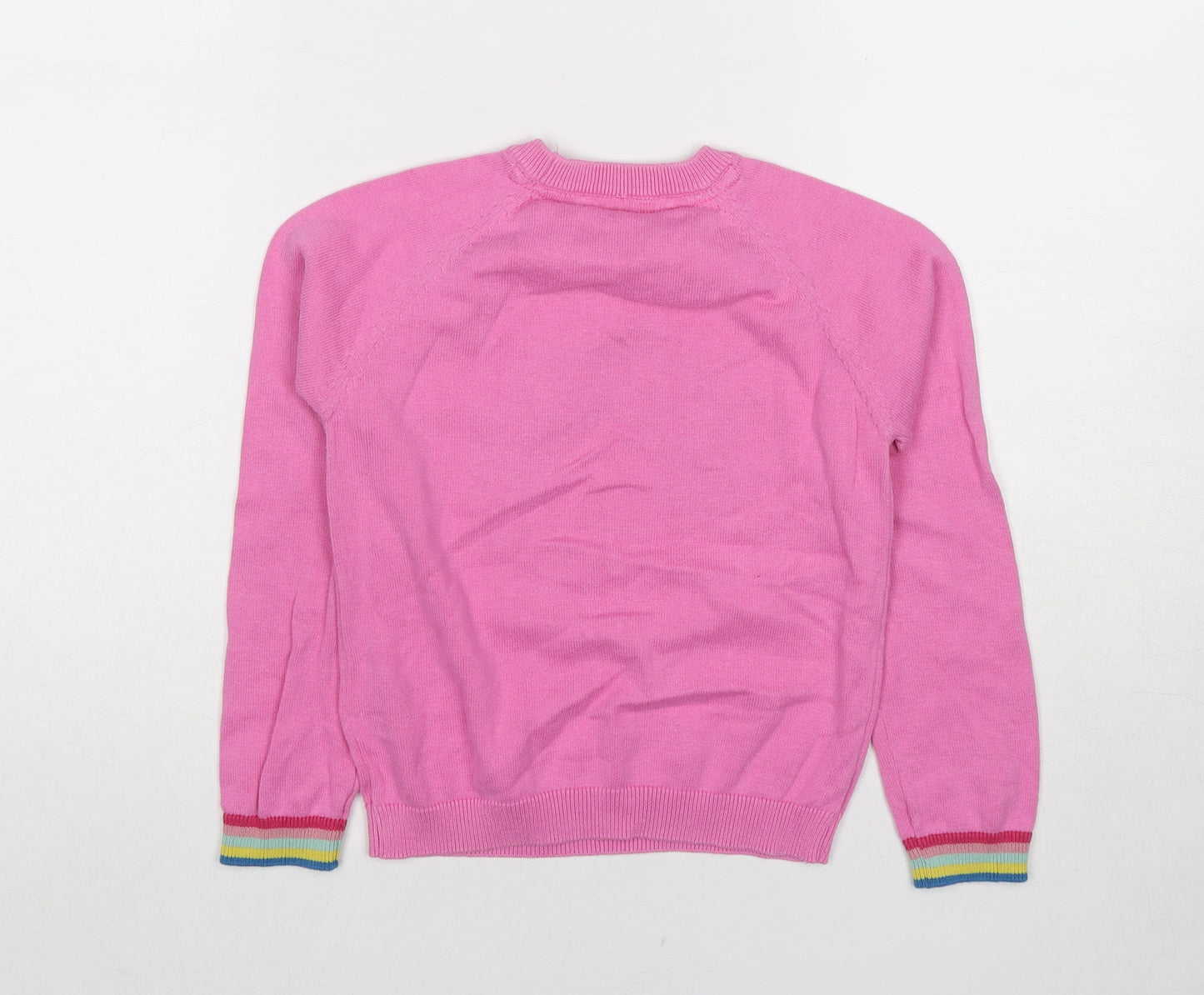 Marks and Spencer Girls Pink Round Neck Cotton Pullover Jumper Size 6-7 Years Pullover - Rainbow