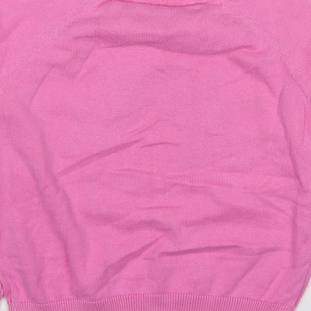 Marks and Spencer Girls Pink Round Neck Cotton Pullover Jumper Size 6-7 Years Pullover - Rainbow