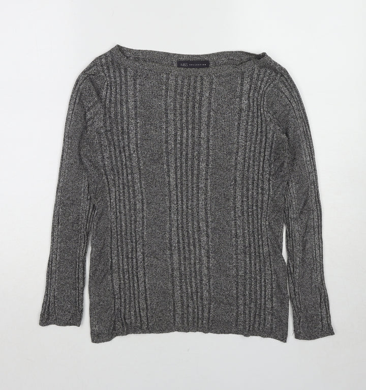 Marks and Spencer Womens Grey Boat Neck Viscose Pullover Jumper Size 10