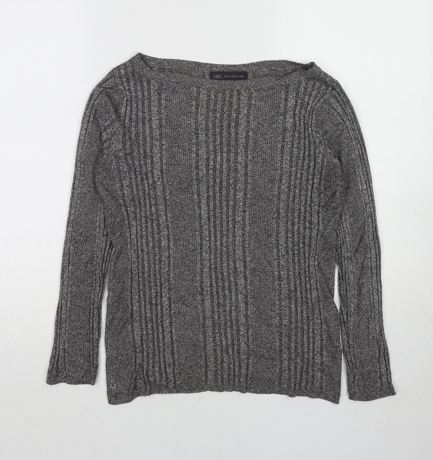 Marks and Spencer Womens Grey Boat Neck Viscose Pullover Jumper Size 10
