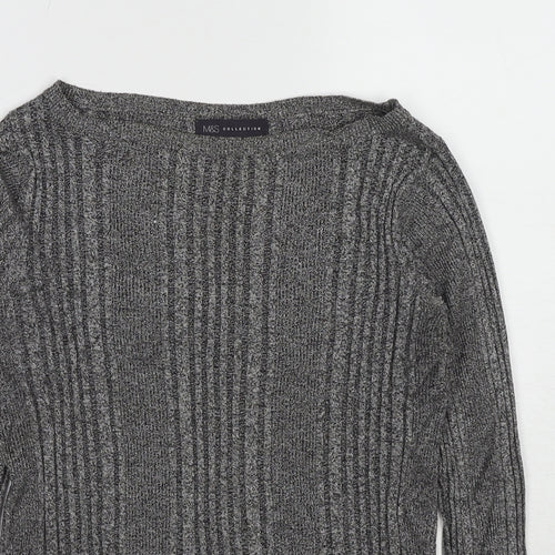 Marks and Spencer Womens Grey Boat Neck Viscose Pullover Jumper Size 10