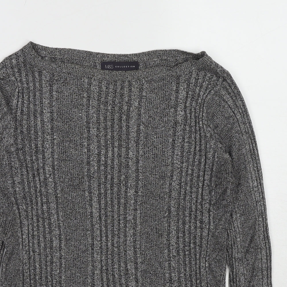 Marks and Spencer Womens Grey Boat Neck Viscose Pullover Jumper Size 10